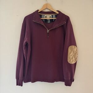 Backpacker Mens 1/4 Zip Pullover Sweater Size M Red Elbow Patch Preppy Old Money